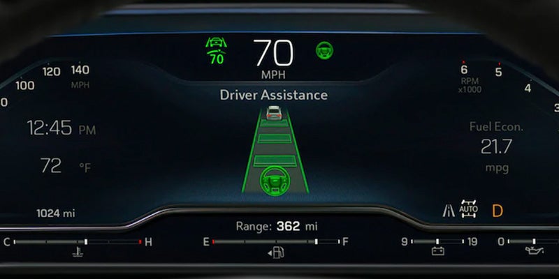 Image of the 2024 Chevrolet Tahoe's odometer screen, demonstrating the vehicle's Driver Assistance feature