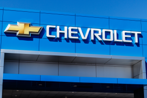 Chevrolet sign and logo on the side of a Chevrolet dealership. | Chevy dealer in St. Louis, MO